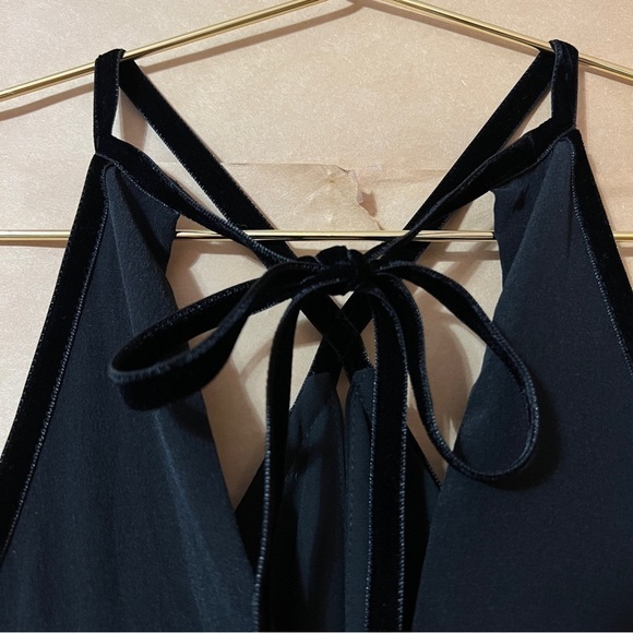 Alexis Silk Halter Neck Keyhole Swing Tank Top Popover Velvet Trim Black Size XS - Picture 9 of 11